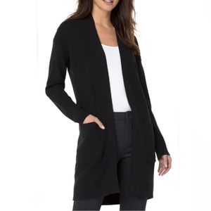 Ceny Nordstrom Open Front Cardigan Sweater Duster Front Pocket in Black Size M